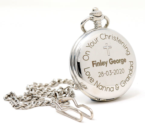 Personalised Engraved Silver Pocket Watch Gift - Christening/Communion/Baptism Design