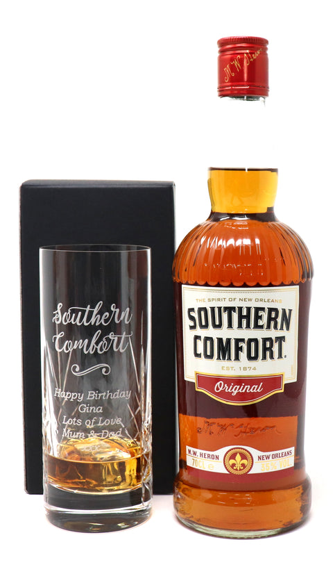 Personalised Crystal Highball Glass & 70cl SoCo - Southern Comfort Design