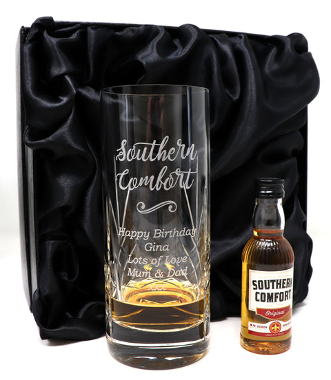Personalised Crystal Highball Glass & Miniature - Southern Comfort Design