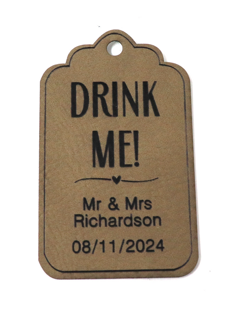 Personalised Drink Me Design Faux Leather Wedding Favour Gift Tags