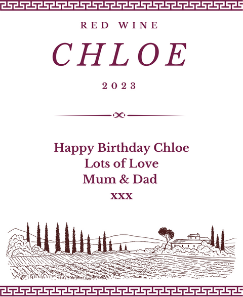 Personalised Red Wine Bottle Label - Vineyard Design