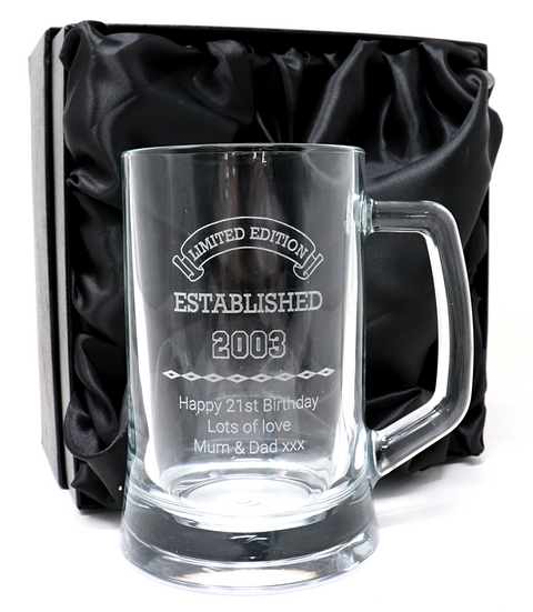 Personalised Pint Glass Tankard - Established Birthday Design