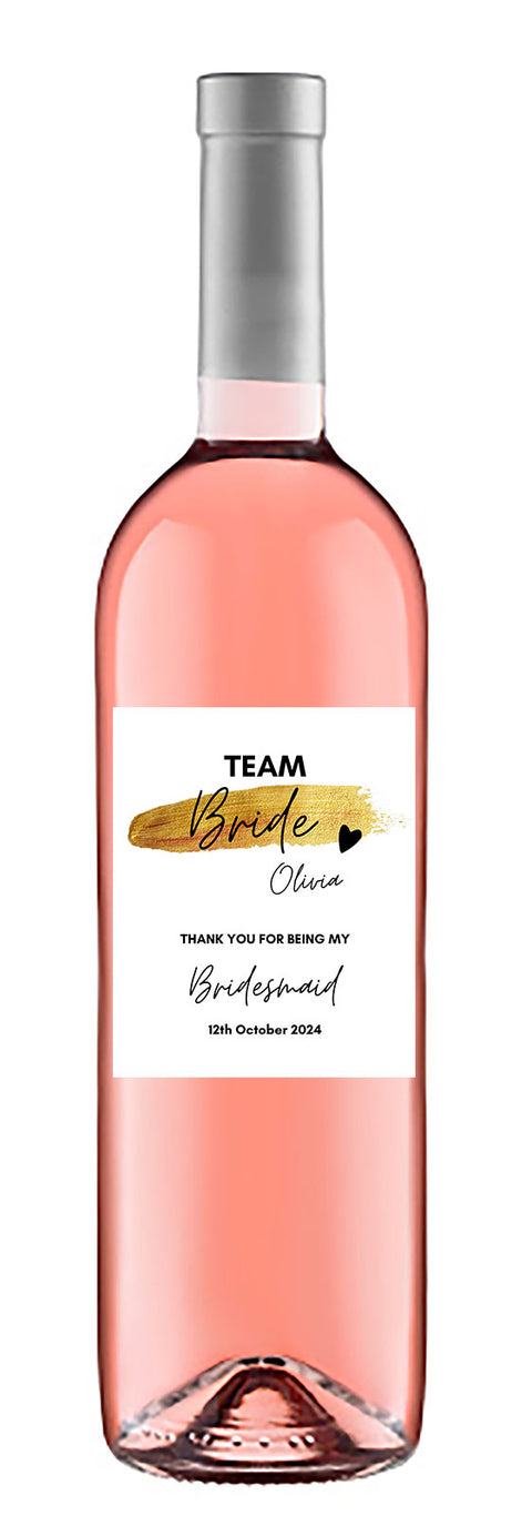 Personalised Prosecco/Wine Bottle Label - Team Bride, Bridesmaid Thank You Design