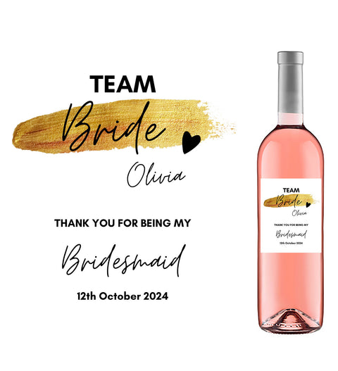 Personalised Prosecco/Wine Bottle Label - Team Bride, Bridesmaid Thank You Design