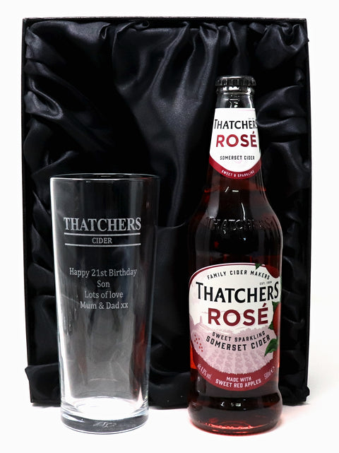 Personalised Pint Glass & Cider Gift Set - Thatchers Cider Design