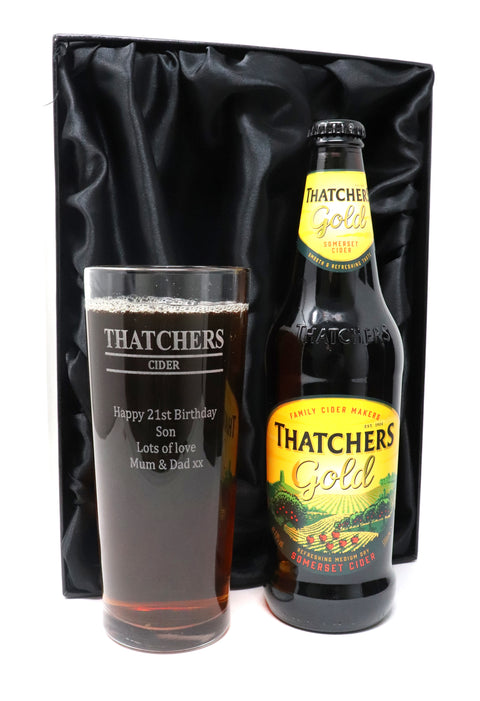 Personalised Pint Glass & Cider Gift Set - Thatchers Cider Design