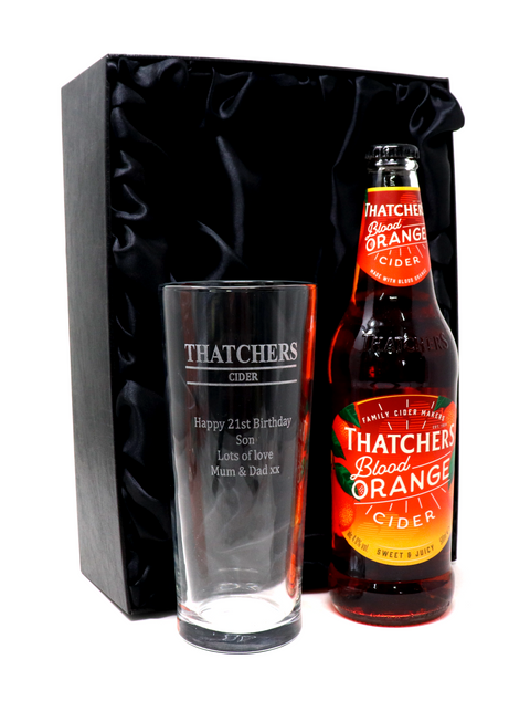 Personalised Pint Glass & Cider Gift Set - Thatchers Cider Design