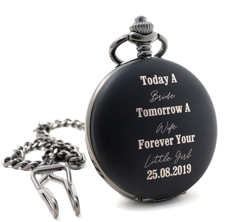 Personalised Black Pocket Watch - Today A Bride Wedding Design