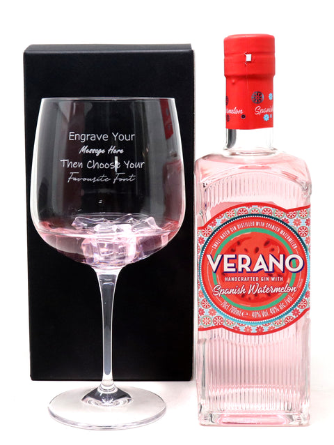 Personalised Gin Balloon Cocktail Glass & 70cl Bottle of Verano Spanish Watermelon Gin