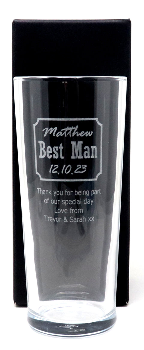 Personalised Engraved Pint Glass - Best Man Wedding Design