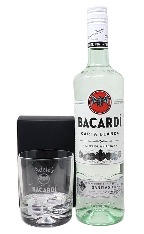 Personalised Glass Tumbler & 70cl Bacardi - Bacardi Design