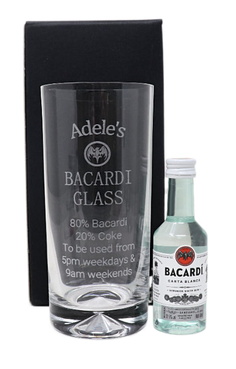 Personalised Highball Glass & Miniature - Bacardi % Design