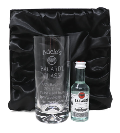 Personalised Highball Glass & Miniature - Bacardi % Design