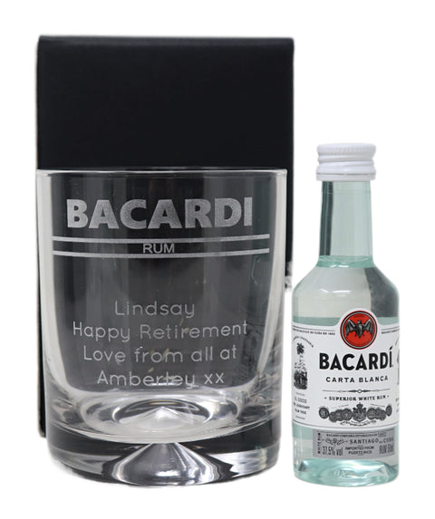 Personalised Glass Tumbler & Miniature - Bacardi Banner Design