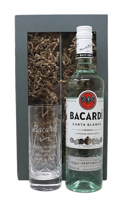 Personalised Crystal Highball Glass & 70cl Bacardi - Bacardi Design