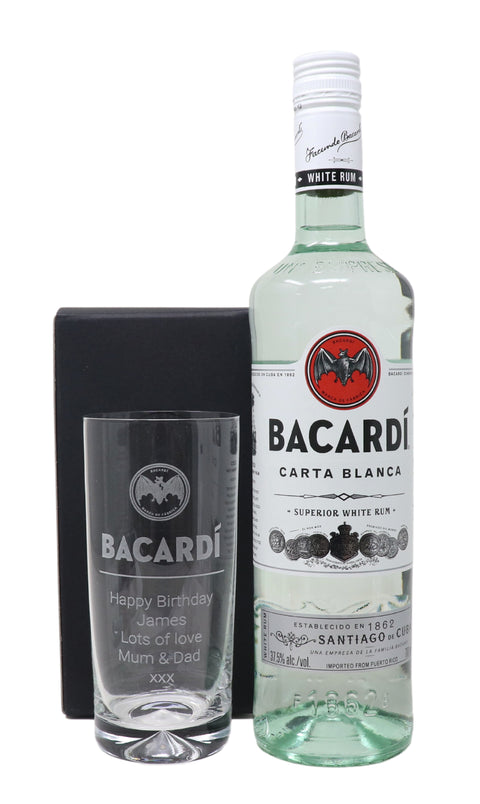 Personalised Highball Glass & 70cl Bacardi - Label Design