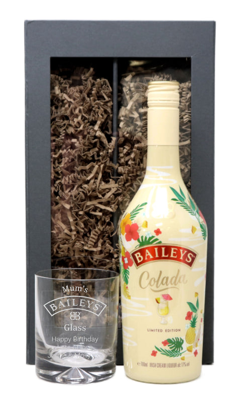 Personalised Dimple Glass Tumbler & 70cl Baileys Pina Colada - Baileys Design