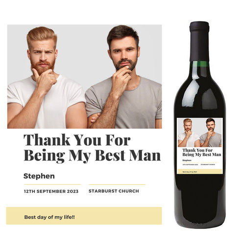 Personalised Wine Bottle Label - Best Man Photo Design