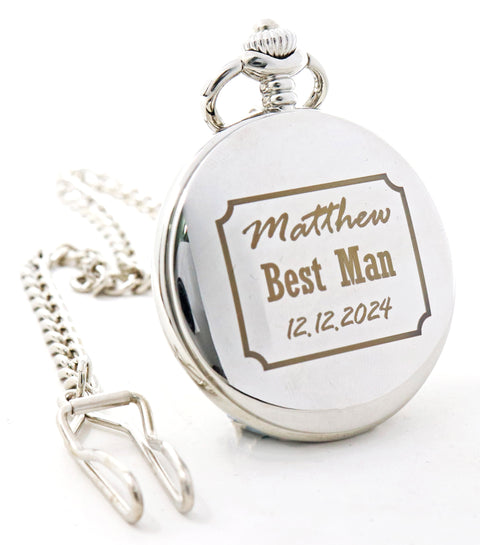 Personalised Silver Pocket Watch - Best Man Wedding Design