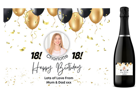 Personalised Prosecco Bottle Label - Birthday Balloons Photo Design