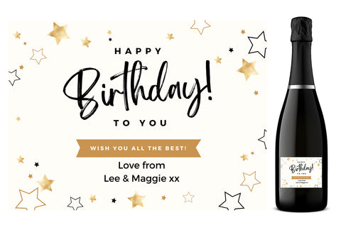 Personalised Prosecco Bottle Label - Birthday Stars Design