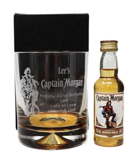 Personalised Captain Morgan Pirate Rum Glass Tumbler & Miniature Rum Gift Set
