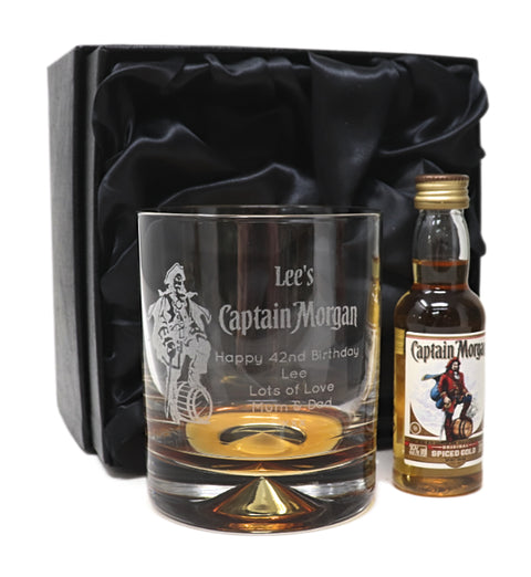 Personalised Captain Morgan Pirate Rum Glass Tumbler & Miniature Rum Gift Set