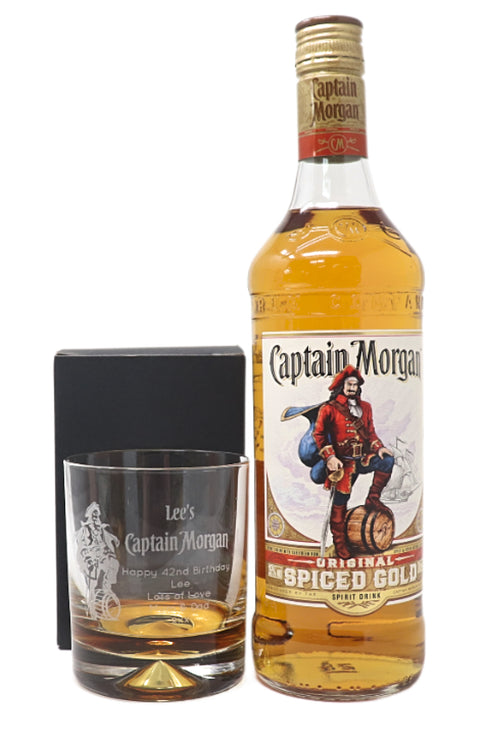 Personalised Glass Tumbler & 70cl Spiced Rum - Captain Morgan Pirate Design