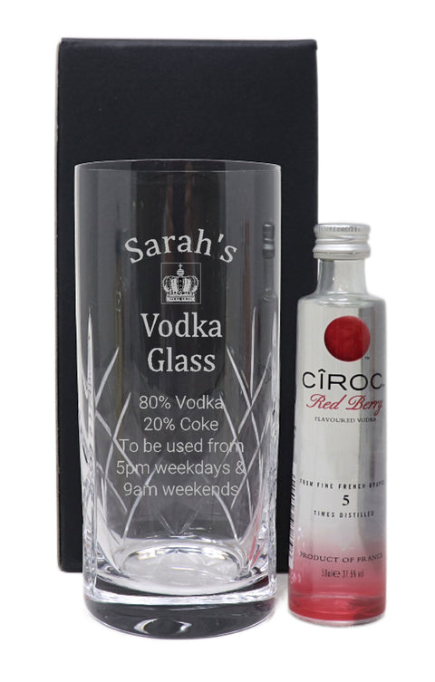 Personalised Crystal Highball Glass & Miniature - Vodka % Design