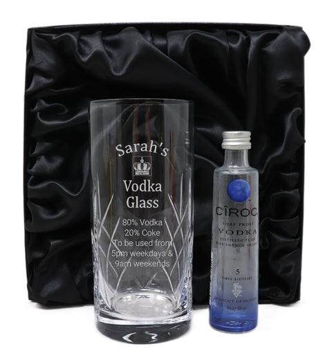 Personalised Crystal Highball Glass & Miniature - Vodka % Design