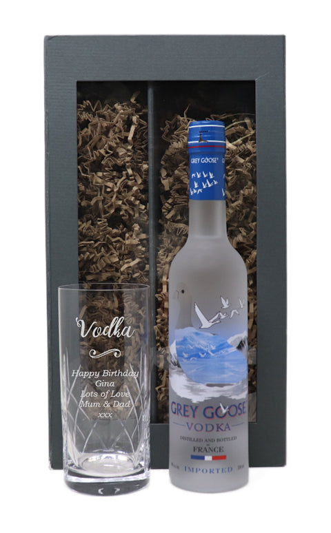 Personalised Crystal Highball Vodka Glass & Grey Goose - Vodka Design