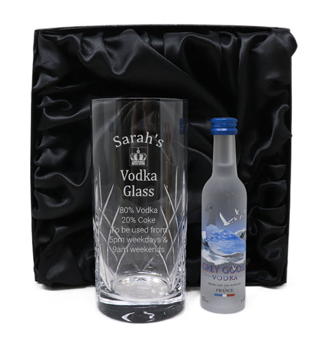 Personalised Crystal Highball Glass & Miniature - Vodka % Design