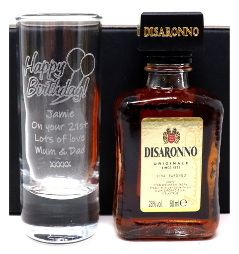 Personalised Tall Shot Glass & Miniature Alcohol - Birthday Design