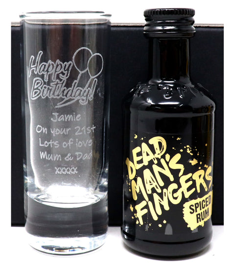 Personalised Tall Shot Glass & Miniature Alcohol - Birthday Design