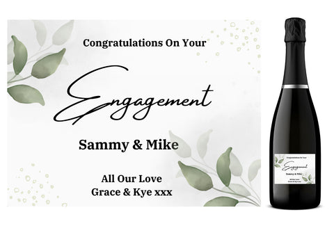 Personalised Prosecco Bottle Label - Engagement Leaves Design