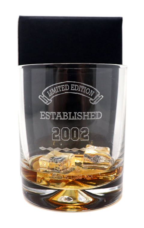 Personalised Glass Tumbler - Established Birthday Design