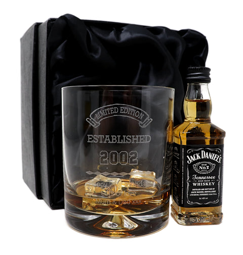 Personalised Established Birthday Glass Tumbler & Miniature Alcohol Gift Set