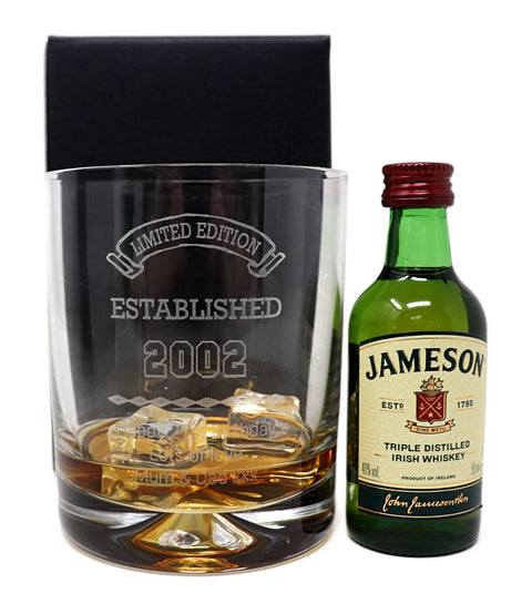 Personalised Established Birthday Glass Tumbler & Miniature Alcohol Gift Set