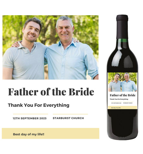 Personalised Wine Bottle Label - Father of the Bride Photo Design