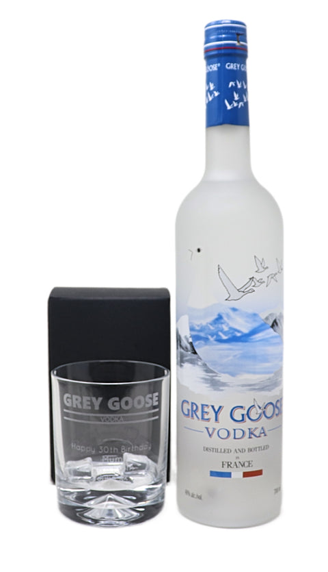 Personalised Glass Tumbler & Bottle of Vodka - Grey Goose Banner Design