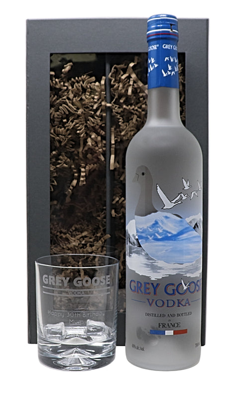 Personalised Glass Tumbler & Bottle of Vodka - Grey Goose Banner Design