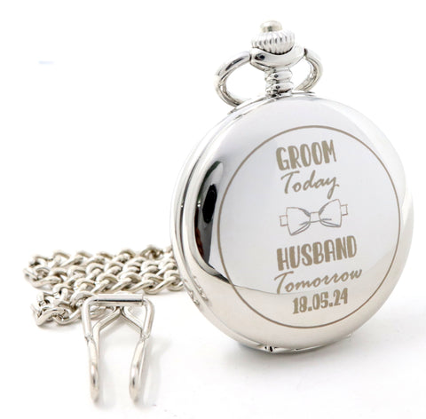 Personalised Silver Pocket Watch - Groom Wedding Design