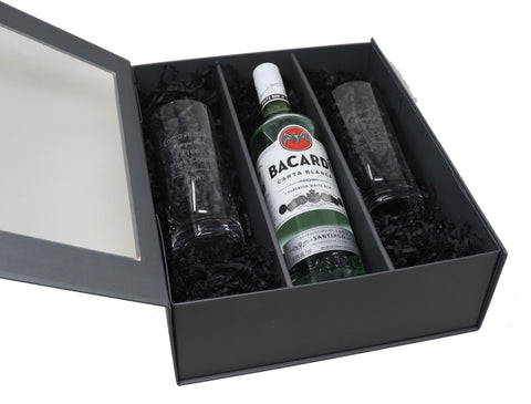 Personalised Pair of Crystal Highball Glasses & Bacardi