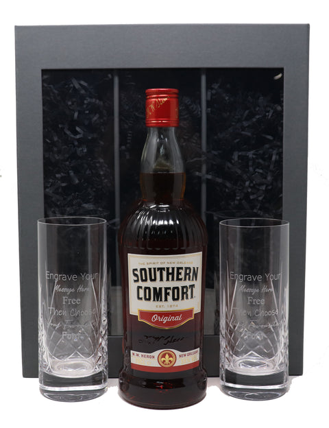 Personalised Pair of Crystal Highballs & 70cl Southern Comfort