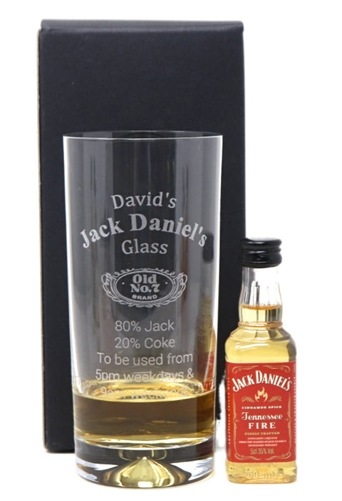 Personalised Highball Glass & Miniature - Jack Daniels % Design