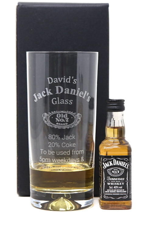Personalised Highball Glass & Miniature - Jack Daniels % Design