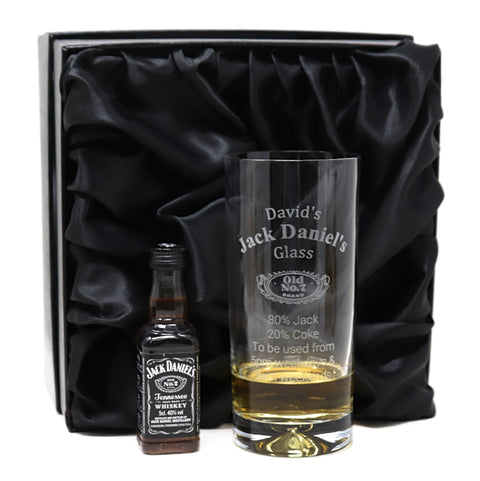 Personalised Highball Glass & Miniature - Jack Daniels % Design