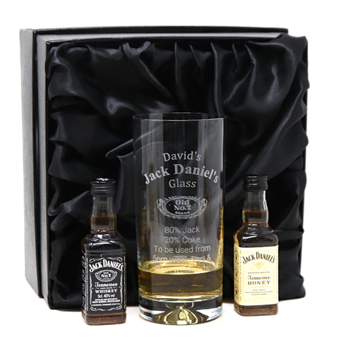 Personalised Highball Glass & Miniature - Jack Daniels % Design