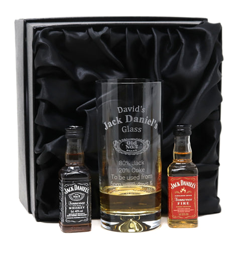 Personalised Highball Glass & Miniature - Jack Daniels % Design