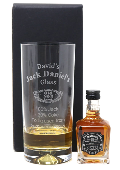 Personalised Highball Glass & Miniature - Jack Daniels % Design
